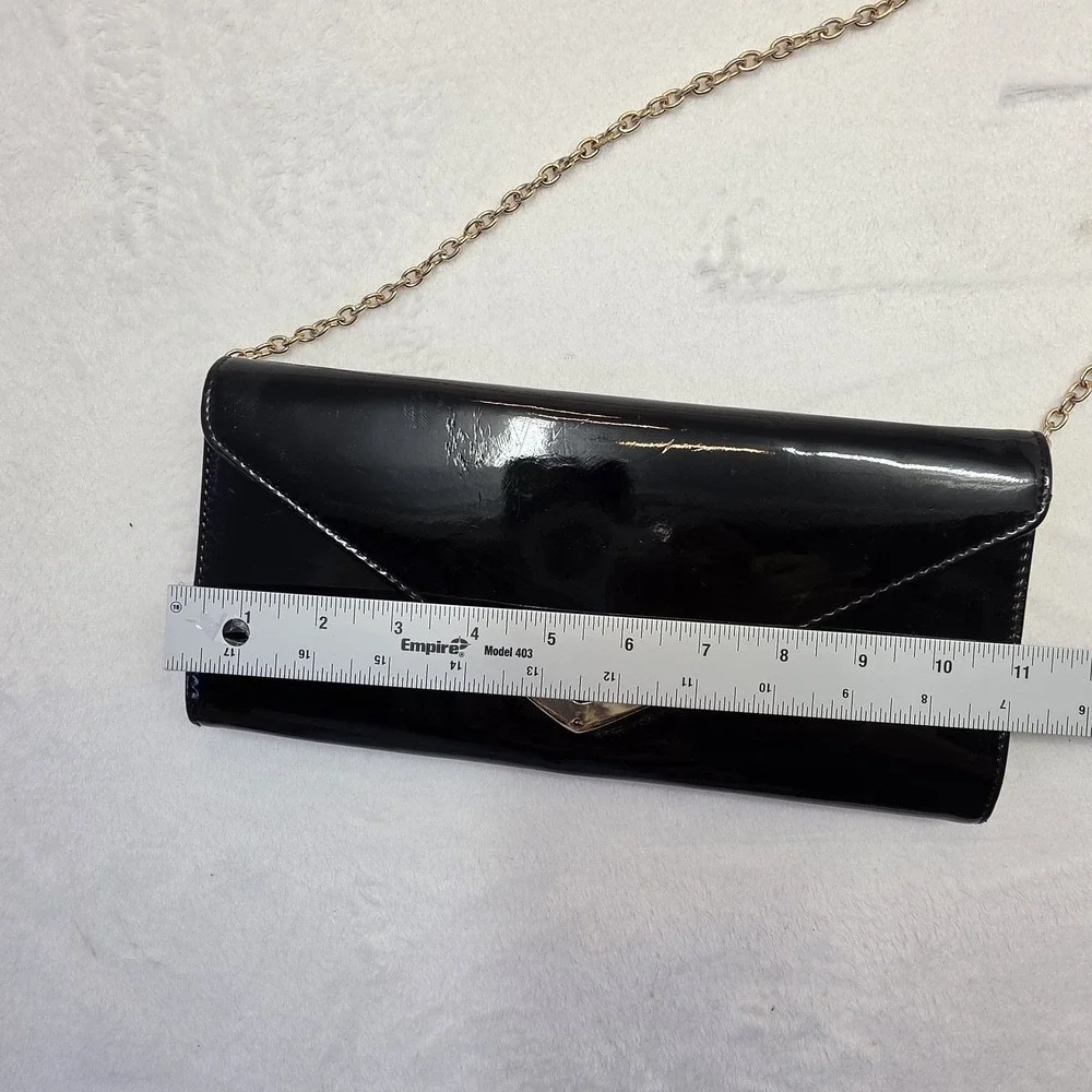 ALDO Black Patent Envelope Clutch Chain Strap Evening Crossbody Bag
